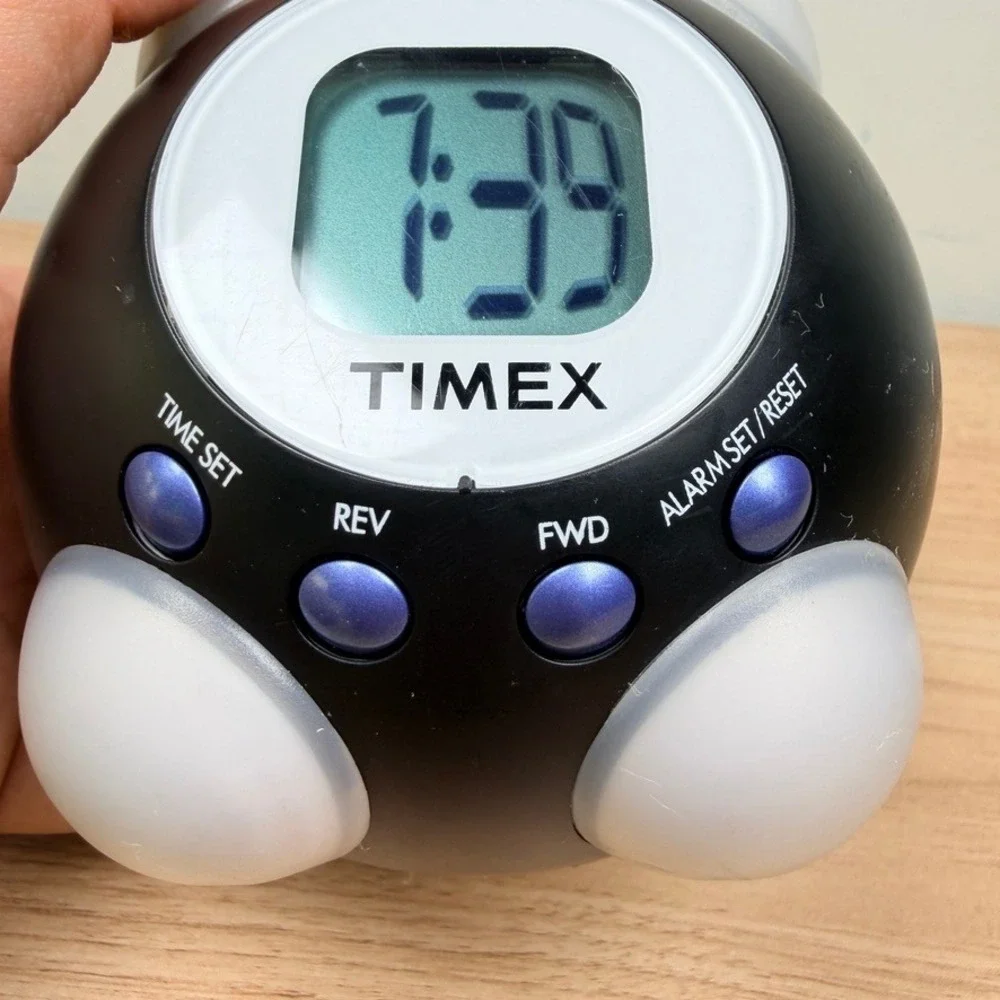 Timex Wacky Wake-Up Alarm Clock Black Wacky Wake-Up T156B LCD Space‎ Age Retro